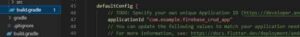 gradle file showing application id