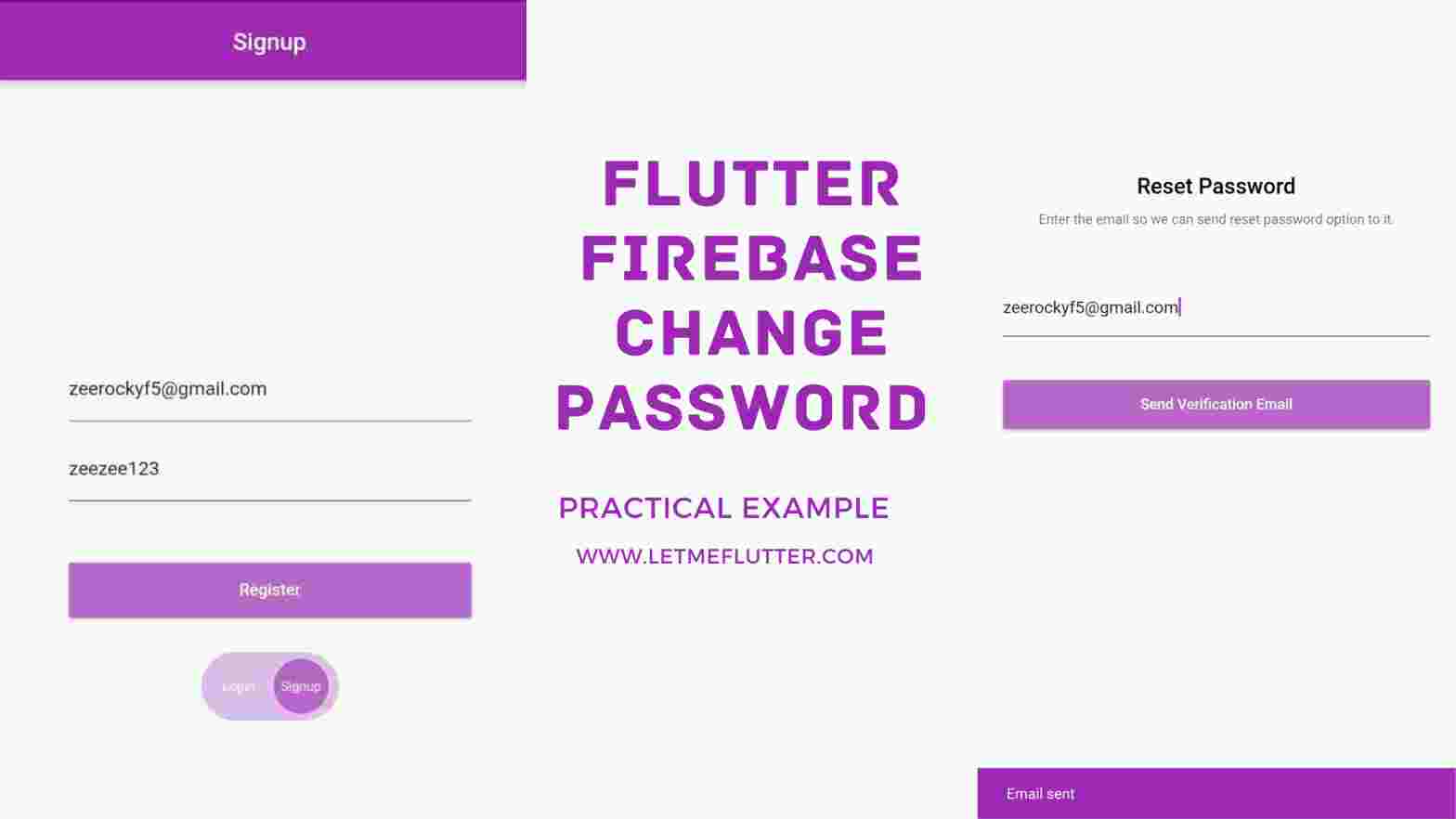 images showing flutter reset password using firebase and registration template and text showing flutter firebase change password